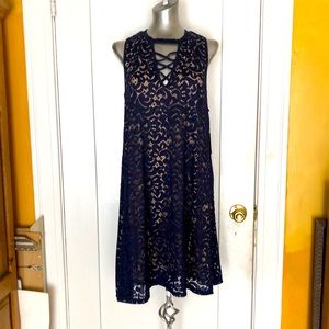2X Blue laced overlay sleeveless dress NWT